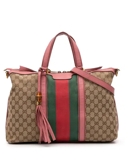 Pre-owned Gucci 2016-2025 Medium Gg Canvas Rania Top Handle Bag Satchel In Brown