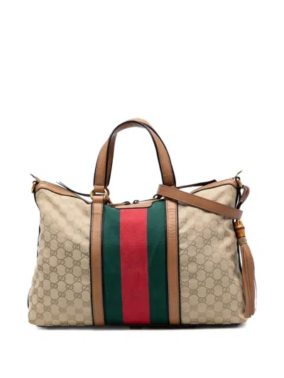 Pre-owned Gucci 2016-2025 Medium Gg Canvas Rania Top Handle Bag Satchel In Brown