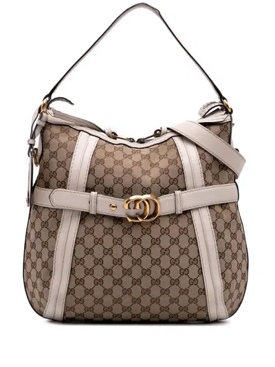 Pre-owned Gucci 2016-2025 Medium Gg Canvas Running Satchel In Brown