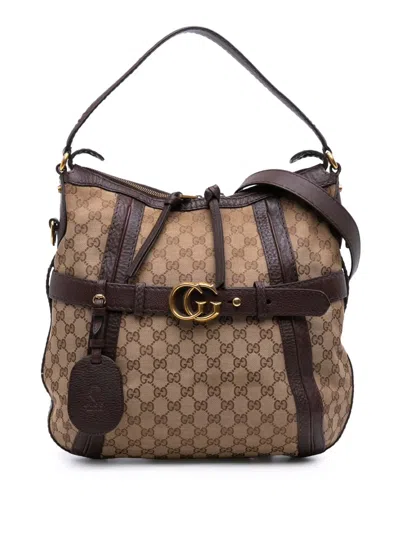 Pre-owned Gucci 2016-2025 Medium Gg Canvas Running Satchel In Brown