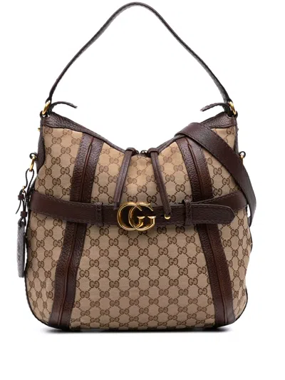 Pre-owned Gucci 2016-2025 Medium Gg Canvas Running Satchel In Brown