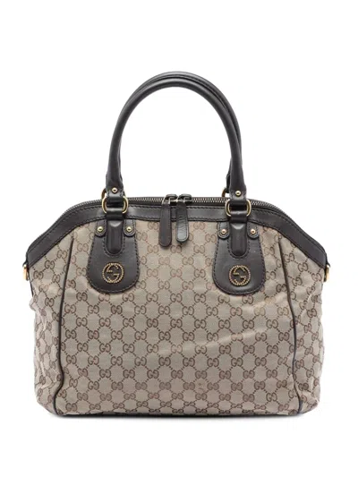 Pre-owned Gucci 2016-2025 Medium Gg Canvas Scarlett Satchel In Brown
