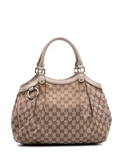 Pre-owned Gucci 2016-2025 Medium Gg Canvas Sukey Tote Bag In Brown