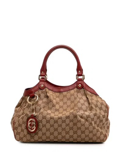 Pre-owned Gucci 2016-2025 Medium Gg Canvas Sukey Tote Bag In Brown