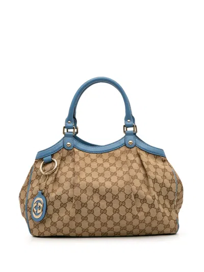 Pre-owned Gucci 2016-2025 Medium Gg Canvas Sukey Tote Bag In Blue