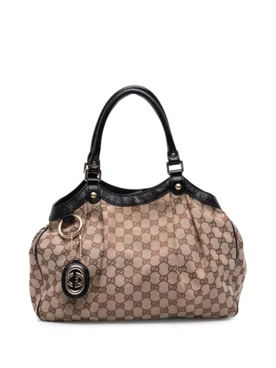 Pre-owned Gucci 2016-2025 Medium Gg Canvas Sukey Tote Bag In Brown