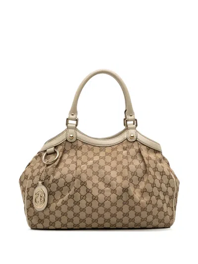 Pre-owned Gucci 2016-2025 Medium Gg Canvas Sukey Tote Bag In Brown