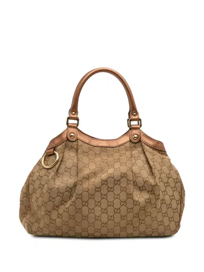Pre-owned Gucci 2016-2025 Medium Gg Canvas Sukey Tote Bag In Brown