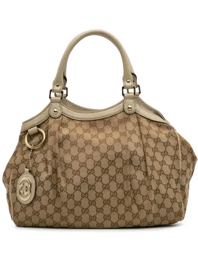 Pre-owned Gucci 2016-2025 Medium Gg Canvas Sukey Tote Bag In Brown