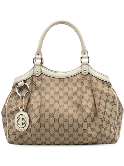 Pre-owned Gucci 2016-2025 Medium Gg Canvas Sukey Tote Bag In Brown