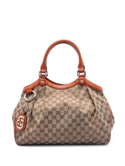 Pre-owned Gucci 2016-2025 Medium Gg Canvas Sukey Tote Bag In Brown
