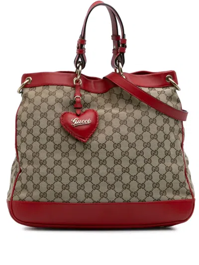 Pre-owned Gucci 2016-2025 Medium Gg Canvas Valentine Top Handle Bag Satchel In Brown