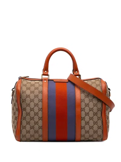 Pre-owned Gucci 2016-2025 Medium Gg Canvas Web Joy Boston Bag Satchel In Brown