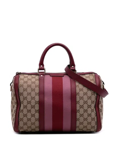 Pre-owned Gucci 2016-2025 Medium Gg Canvas Web Joy Boston Bag Satchel In Brown