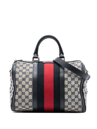 Pre-owned Gucci 2016-2025 Medium Gg Canvas Web Joy Boston Bag Satchel In Brown