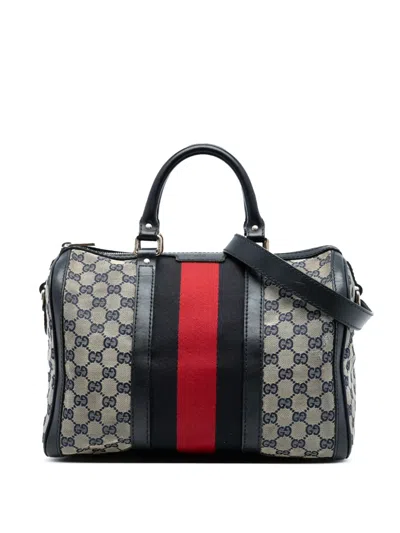 Pre-owned Gucci 2016-2025 Medium Gg Canvas Web Joy Boston Bag Satchel In Brown