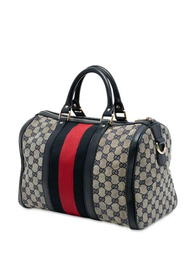 Pre-owned Gucci 2016-2025 Medium Gg Canvas Web Joy Boston Bag Satchel In Brown