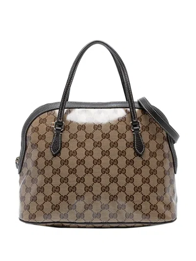 Pre-owned Gucci 2016-2025 Medium Gg Crystal Dome Satchel In Brown
