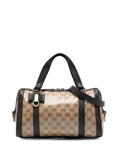 Pre-owned Gucci 2016-2025 Medium Gg Crystal Duchessa Boston Bag Satchel In Brown