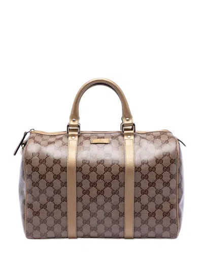 Pre-owned Gucci 2016-2025 Medium Gg Crystal Joy Boston Bag In Brown