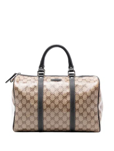 Pre-owned Gucci 2016-2025 Medium Gg Crystal Joy Boston Bag In Brown