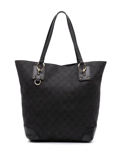 Pre-owned Gucci 2016-2025 Medium Gg Denim Charm Tote Bag In Gray