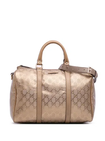 Pre-owned Gucci 2016-2025 Medium Gg Imprime Joy Boston Satchel In Gold