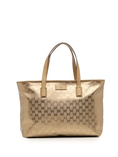 Pre-owned Gucci 2016-2025 Medium Gg Imprime Tote Bag In Gold