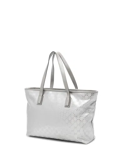 Pre-owned Gucci 2016-2025 Medium Gg Imprime Tote Bag In Silver