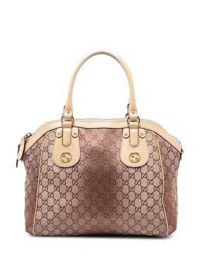 Pre-owned Gucci 2016-2025 Medium Gg Lurex Scarlett Satchel In Brown