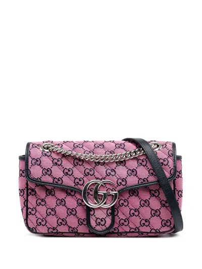 Pre-owned Gucci 2016-2025 Medium Gg Marmont Matelasse Diagonal Canvas Shoulder Bag In Pink