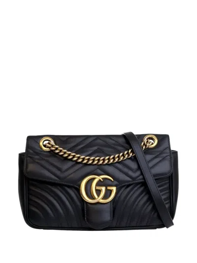 Pre-owned Gucci 2016-2025 Medium Gg Marmont Matelasse Leather Shoulder Bag In Black