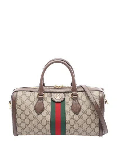 Pre-owned Gucci 2016-2025 Medium Gg Ophidia Top Handle Bag Handbag In Brown