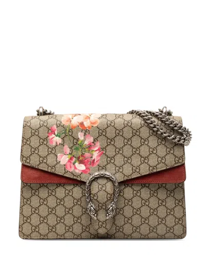 Pre-owned Gucci 2016-2025 Medium Gg Supreme Blooms Dionysus Shoulder Bag In Brown