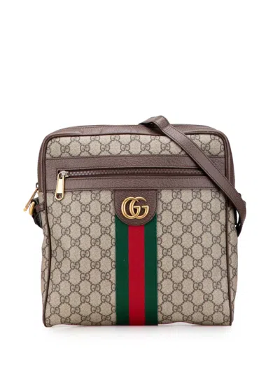 Pre-owned Gucci 2016-2025 Medium Gg Supreme Ophidia Crossbody Bag In Brown