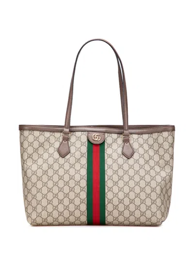 Pre-owned Gucci 2016-2025 Medium Gg Supreme Ophidia Tote Bag In Brown