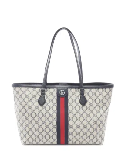Pre-owned Gucci 2016-2025 Medium Gg Supreme Ophidia Tote Bag In Brown