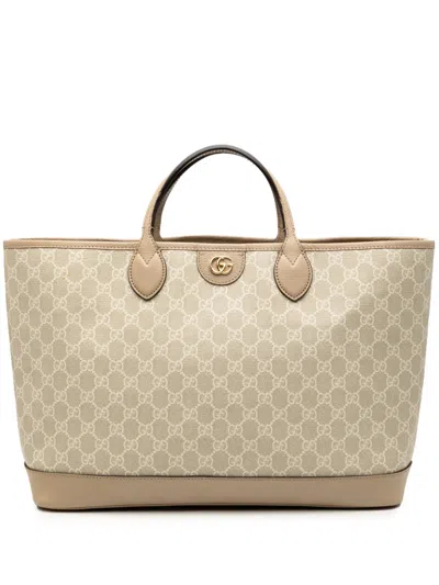 Pre-owned Gucci 2016-2025 Medium Gg Supreme Ophidia Tote Satchel In Brown