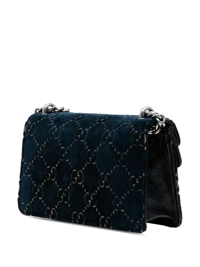 Pre-owned Gucci 2016-2025 Medium Gg Velvet Dionysus Crossbody Bag In Blue
