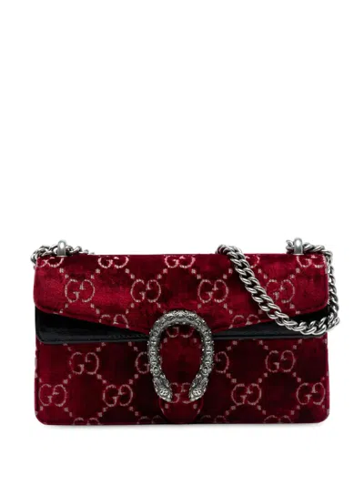 Pre-owned Gucci 2016-2025 Medium Gg Velvet Dionysus Crossbody Bag In Red
