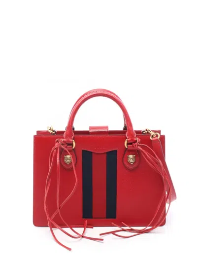Pre-owned Gucci 2016-2025 Medium Grained Calfskin Animalier Web Satchel In Red