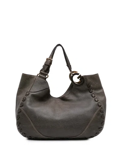 Pre-owned Gucci 2016-2025 Medium Grained Calfskin Charlotte Hobo Bag In Gray
