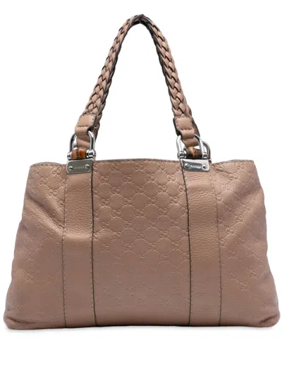 Pre-owned Gucci 2016-2025 Medium Ssima Bamboo Libeccio Tote Shoulder Bag In Brown