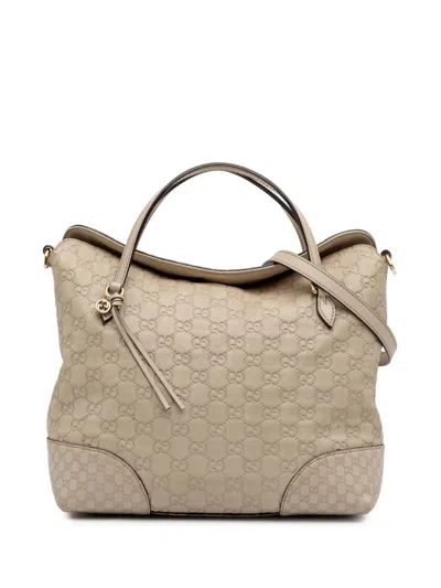 Pre-owned Gucci 2016-2025 Medium Ssima Bree Fold Over Tote Satchel In Brown