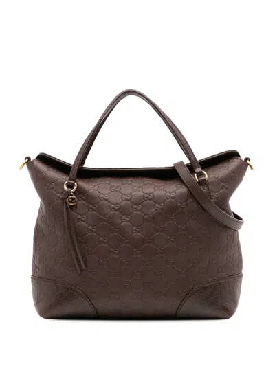 Pre-owned Gucci 2016-2025 Medium Ssima Bree Fold Over Tote Satchel In Brown