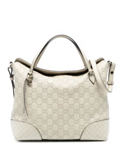 Pre-owned Gucci 2016-2025 Medium Ssima Bree Fold Over Tote Satchel In White