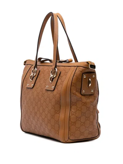 Pre-owned Gucci 2016-2025 Medium Ssima Charm Satchel In Brown
