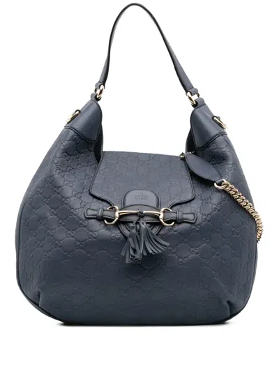 Pre-owned Gucci 2016-2025 Medium Ssima Emily Satchel In Blue