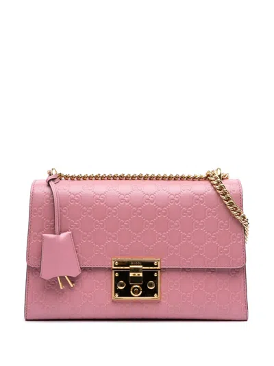 Pre-owned Gucci 2016-2025 Medium Ssima Padlock Shoulder Bag In Pink