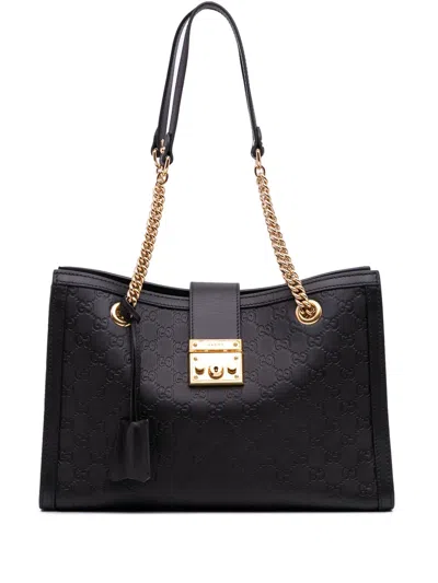 Pre-owned Gucci 2016-2025 Medium Ssima Padlock Tote Bag In Black